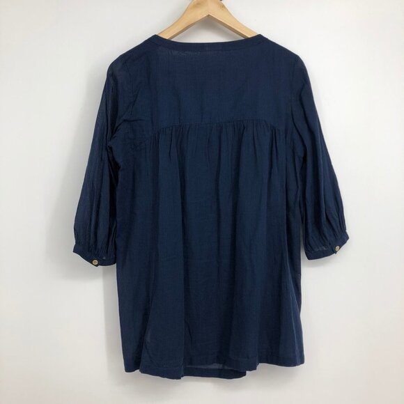 Wilfred Aritzia Navy Blue 3/4  balloon sleeve gold studded scoop neckline tunic - Picture 14 of 15